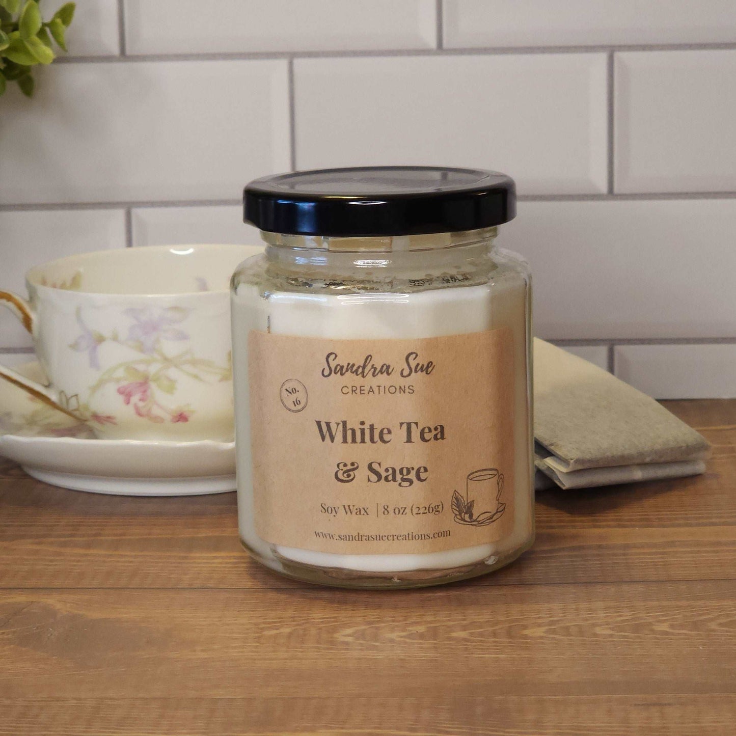 white tea & sage soy candle